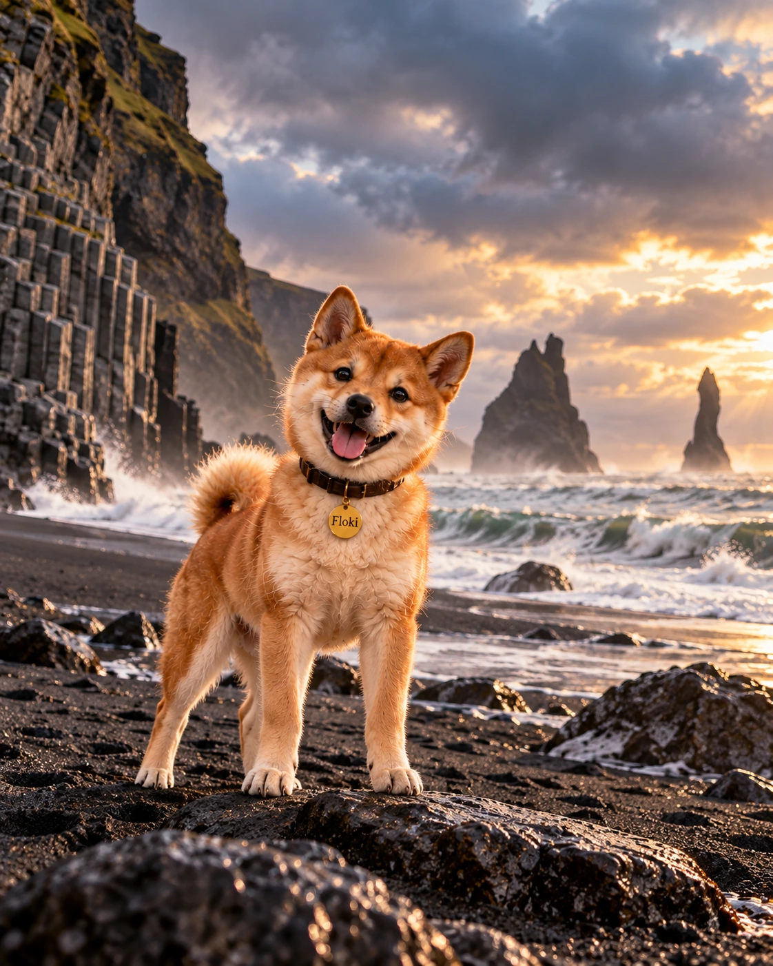 Floki arriving on Iceland's black sand coast near Vík